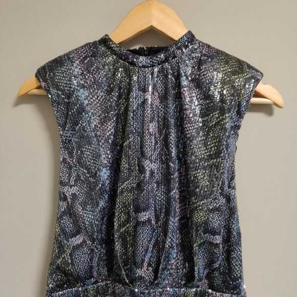 ASOS Sequin Multicolor Print Sleeveless Party Dress Size 8 - Picture 3 of 10
